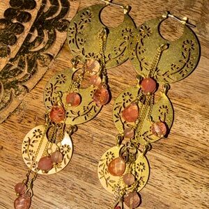 Pilgrim Gold & Pink Dangling Stone Earrings Vintage